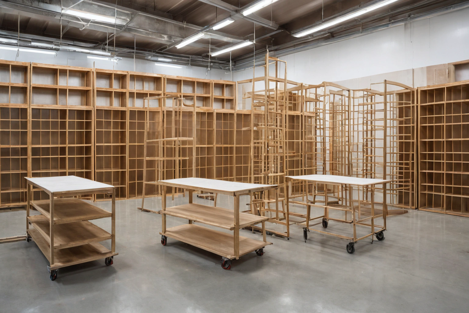 Furniture finishing workshop with lacquer booth