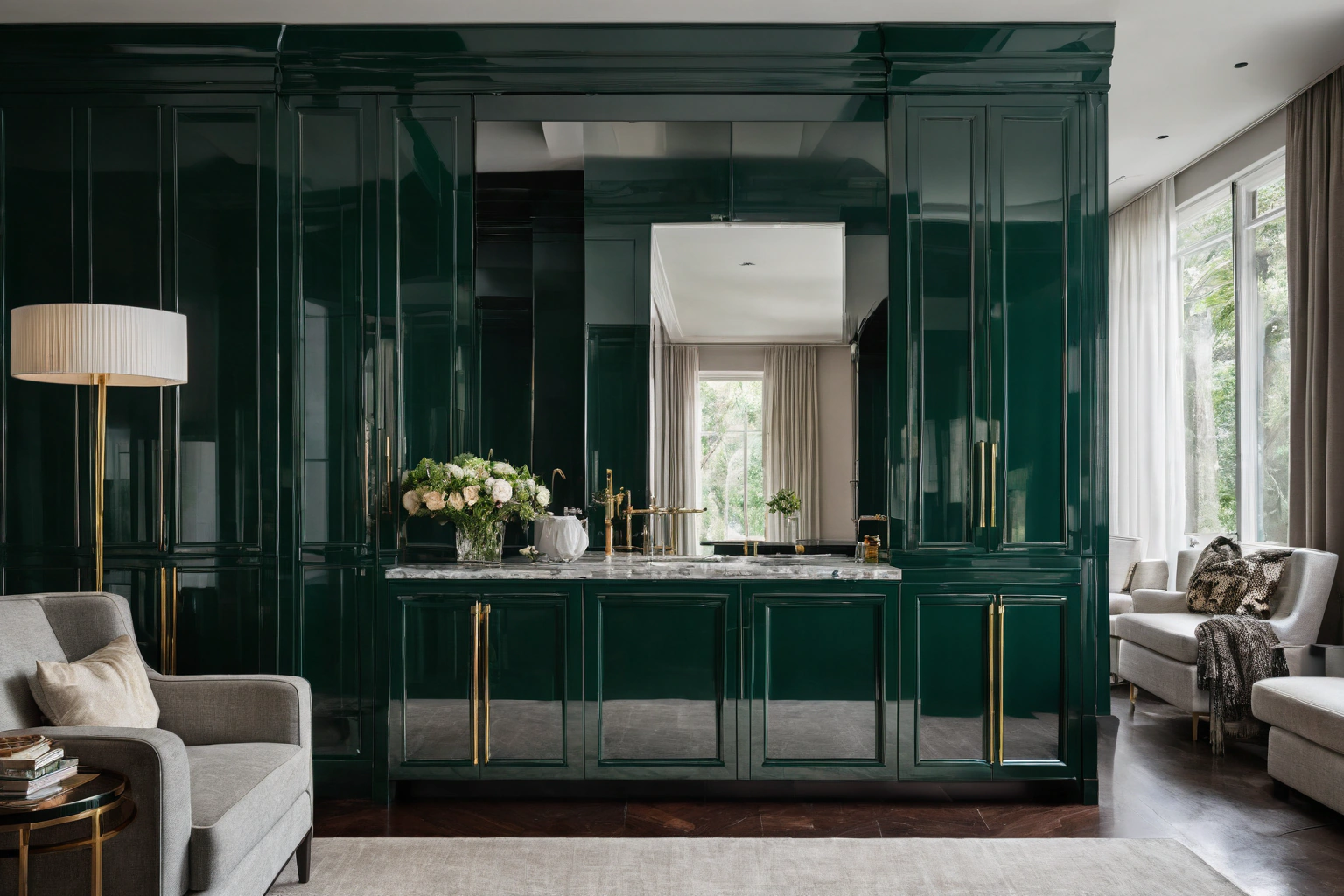 Deep high-gloss lacquer finish reflecting a window